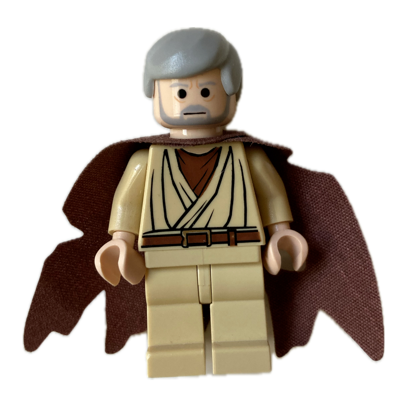 LEGO Obi-Wan Kenobi, Old, Tan Robes, Hair, Black Eyes, Tattered Cape (fig-014455)
