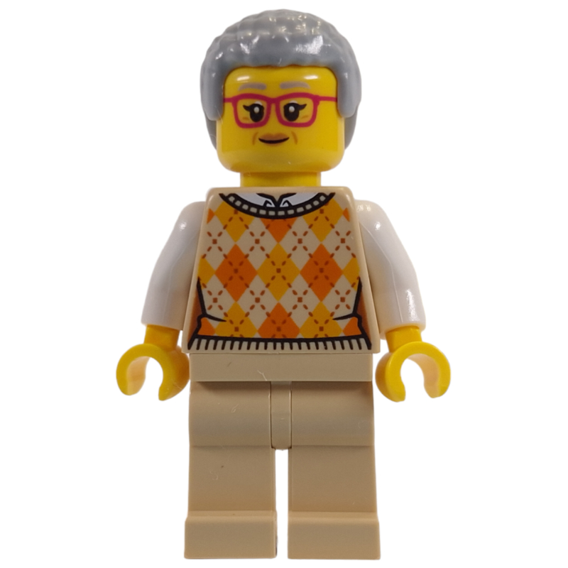 LEGO Tan Torso, Tan Legs, Light Bluish Grey Hair, Red Glasses (fig-014459)