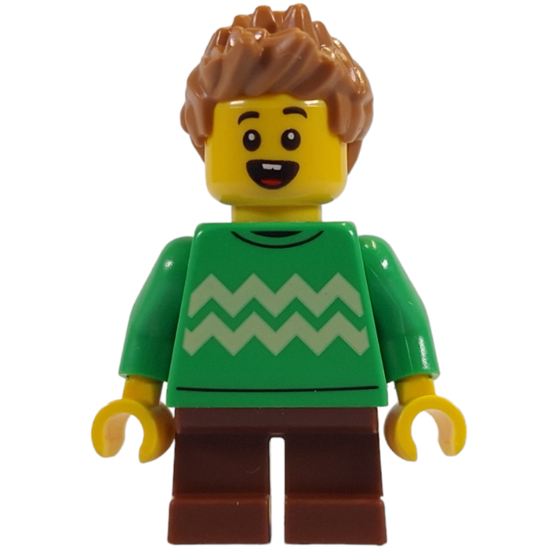 LEGO Kid, Bright Green Torso, Reddish Brown Legs, Medium Nougat Hair (fig-014461)