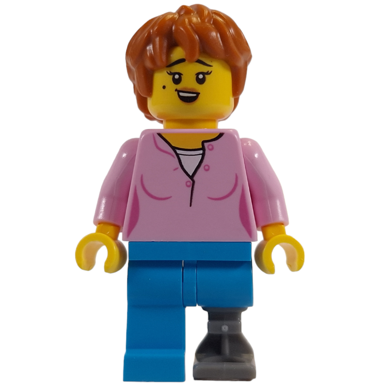 LEGO Bright Pink Torso, Dark Azure Legs, Prosthetic Leg, Dark Orange Hair (fig-014462)