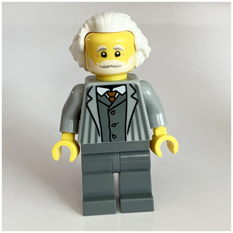 LEGO Passenger, Light Bluish Grey Torso, Dark Bluish Grey Legs, White Hair (fig-014476)