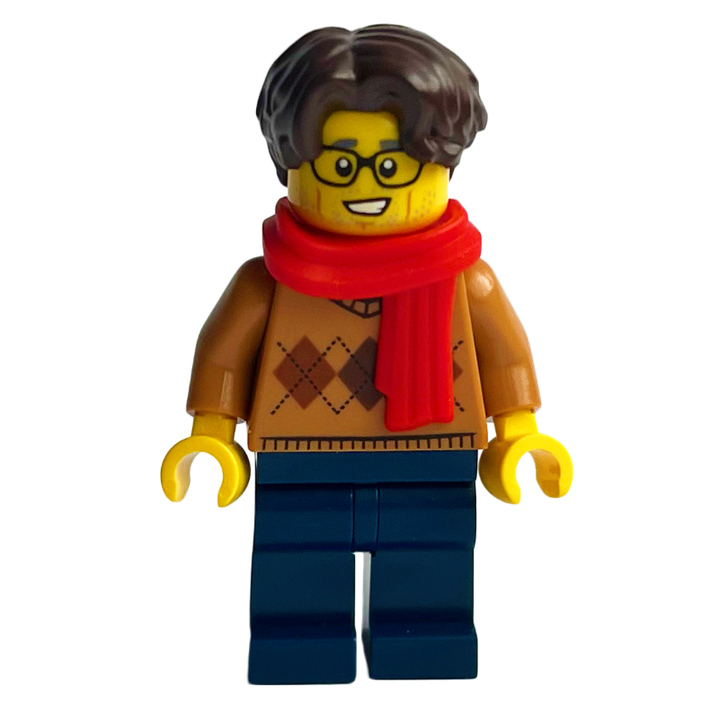 LEGO Medium Nougat Torso, Dark Blue Legs, Dark Brown Hair, Red Scarf (fig-014484)