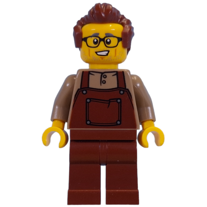 LEGO Dark Tan Torso, Reddish Brown Overall, Reddish Brown Hair (fig-014486)