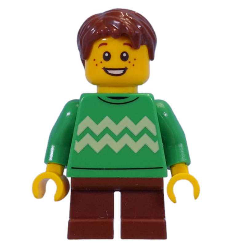 LEGO Kid - Bright Green Torso, Reddish Brown Legs, Reddish Brown Hair (fig-014488)