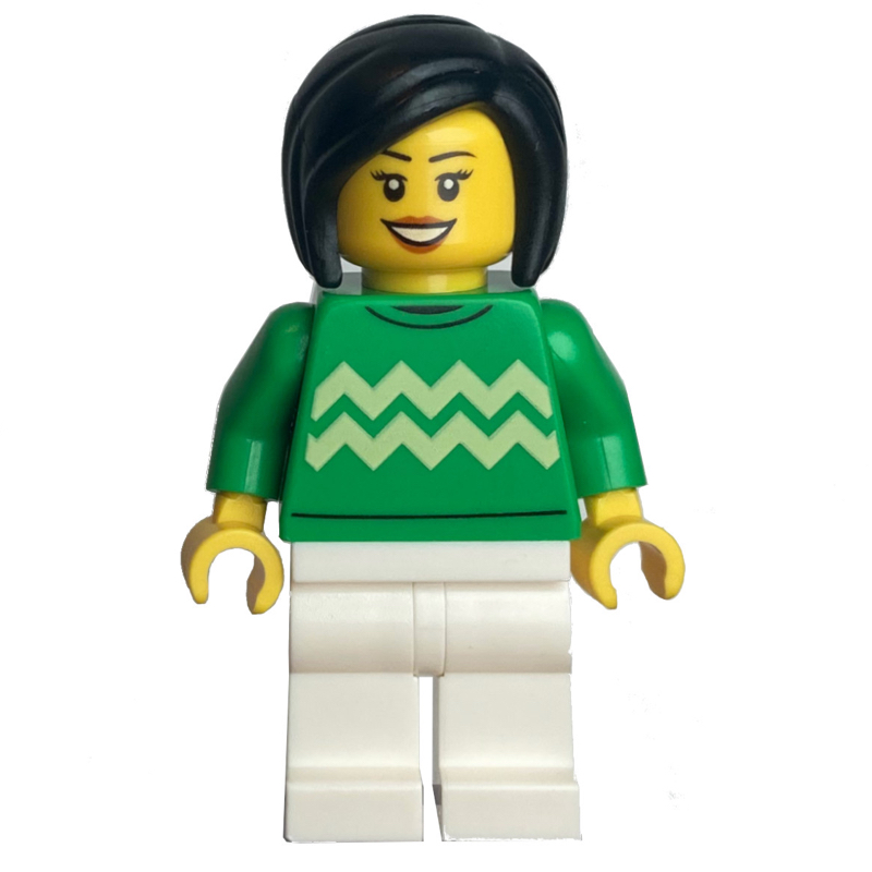 LEGO Bright Green Torso, White Legs, Black Hair (fig-014496)