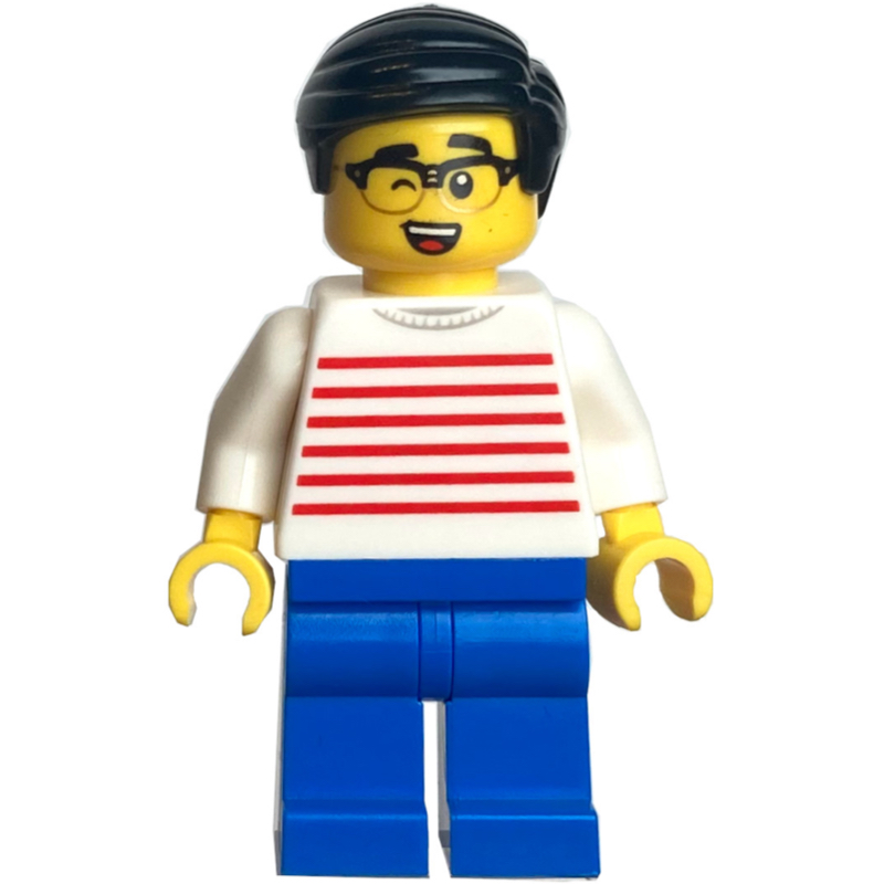 LEGO White Striped Torso, Blue Legs, Black Hair (fig-014497)