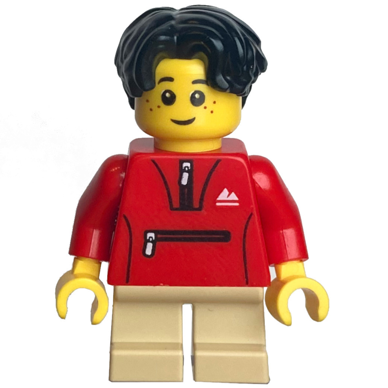 LEGO Kid - Red Torso, Tan Legs, Black Hair (fig-014498)