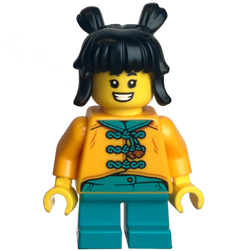 LEGO Kid - Bright Light Orange Torso, Dark Turquoise Legs, Black Hair (fig-014499)