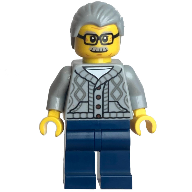 LEGO Light Bluish Grey Torso, Dark Blue Legs, Light Bluish Grey Hair, Glasses (fig-014500)