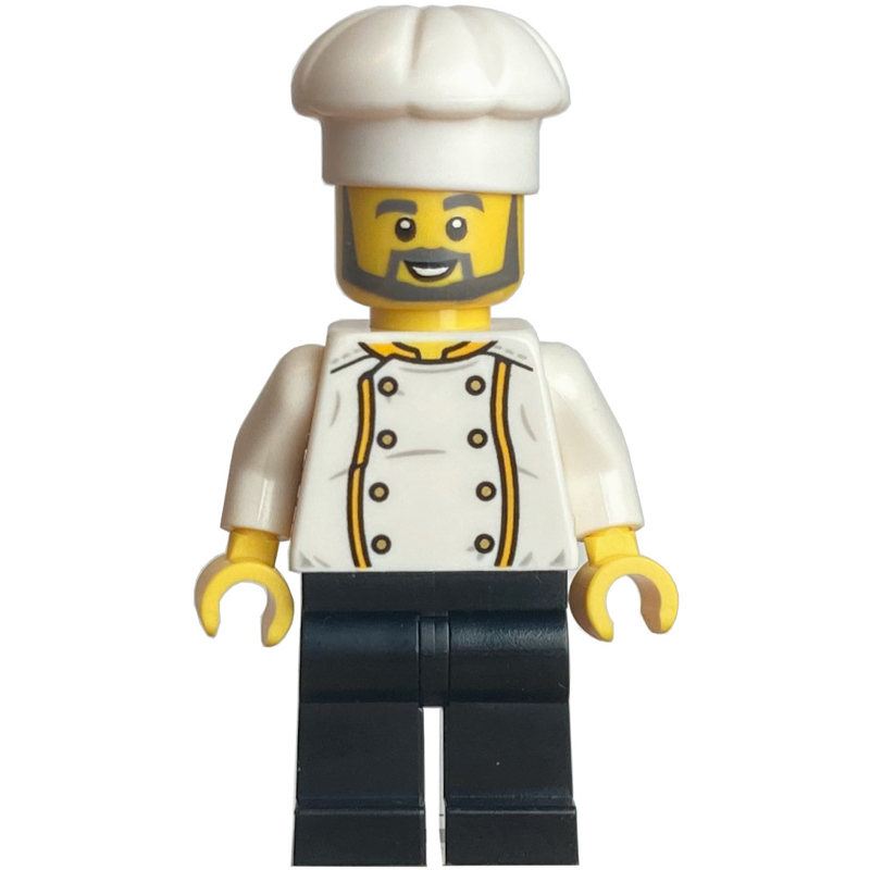 LEGO Chef - White Torso, Black Legs, White Hat, Dark Bluish Grey Beard (fig-014504)