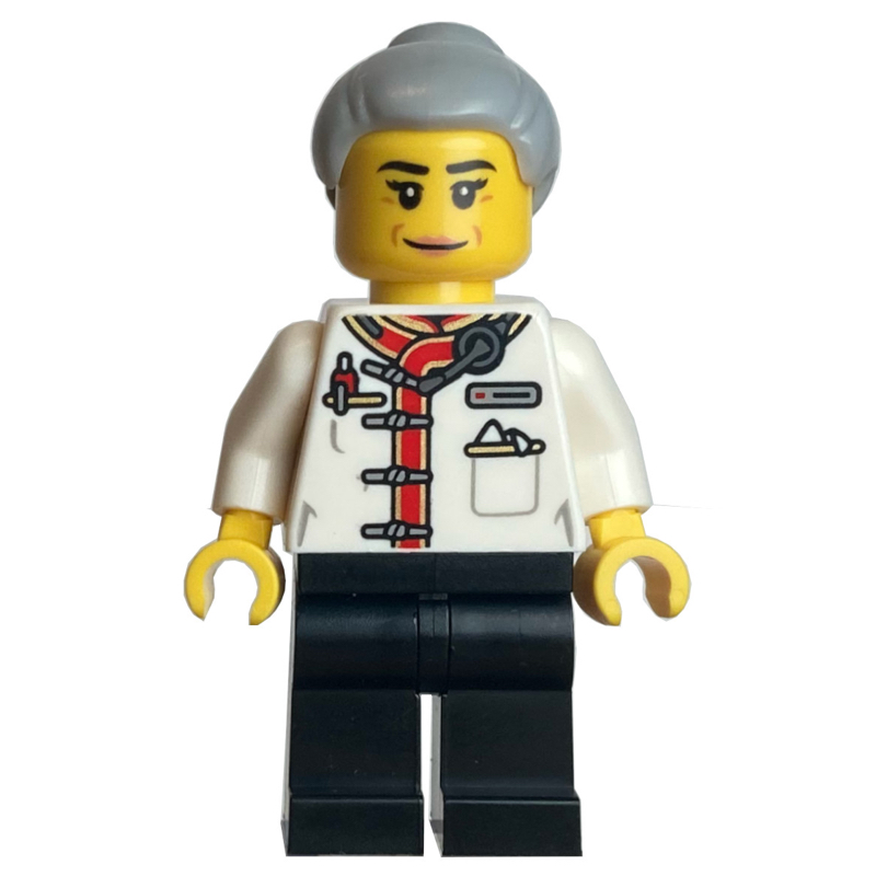 LEGO Waiter, White Torso, Black Legs, Light Bluish Grey Hair (fig-014505)