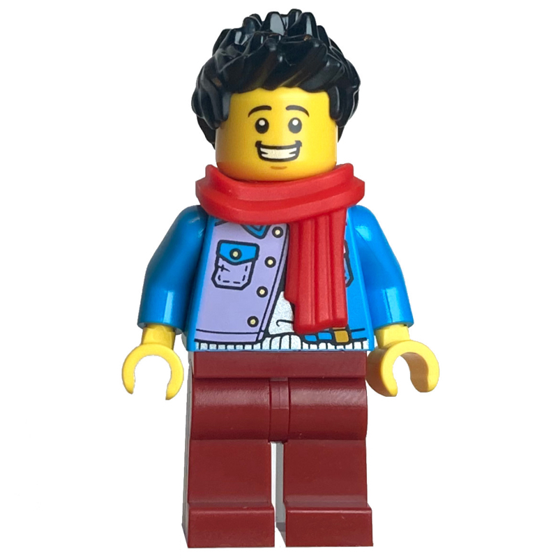 LEGO Dark Azure Torso, Dark Red Legs, Black Hair (fig-014506)
