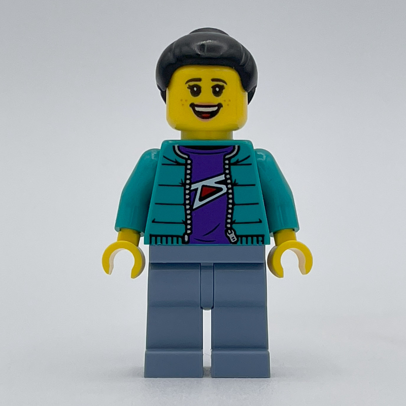 LEGO Woman, Dark Turquoise Jacket, Sand Blue Legs, Black Hair (fig-014605)