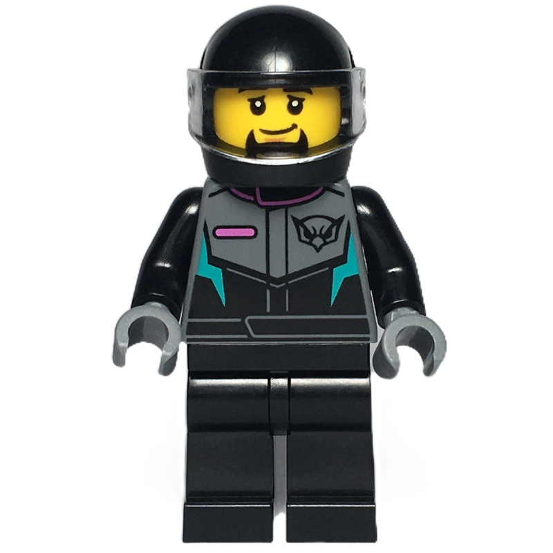 LEGO Race Driver, Black Racing Suit and Helmet with Visor, Goatee (fig-014631)