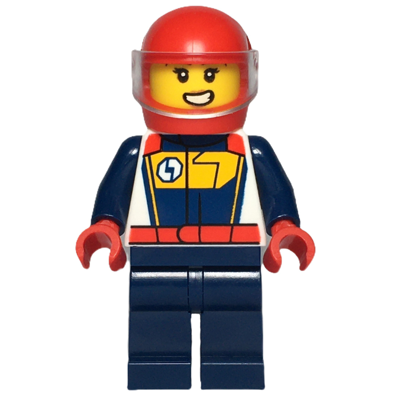 LEGO Race Driver, Dark Blue and White Racing Suit, Red Helmet with Visor (fig-014632)