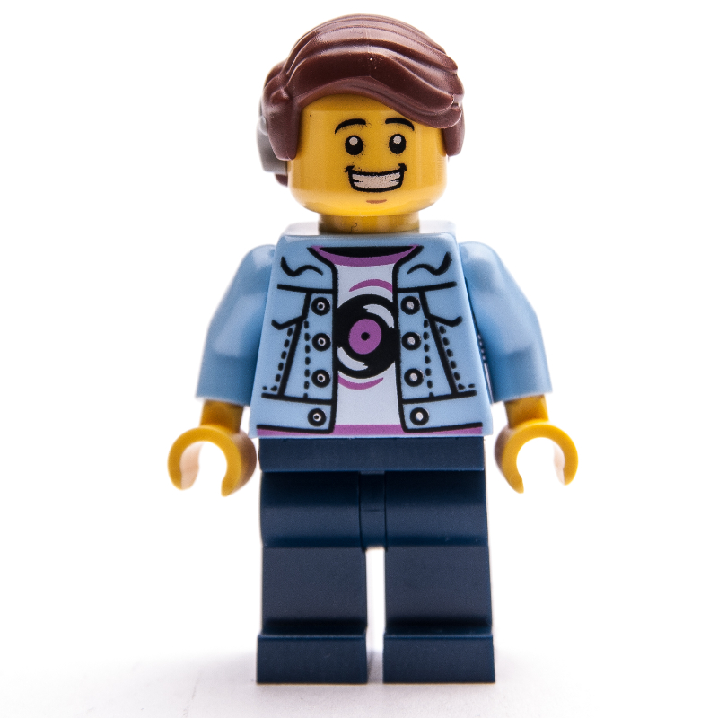 LEGO Man, Bright Light Blue Jacket, Dark Blue Legs, Reddish Brown Hair (fig-014633)