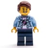 Man, Bright Light Blue Jacket, Dark Blue Legs, Reddish Brown Hair