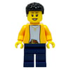Bright Orange Torso, Dark Blue Legs, Black Hair, Hearing Aid