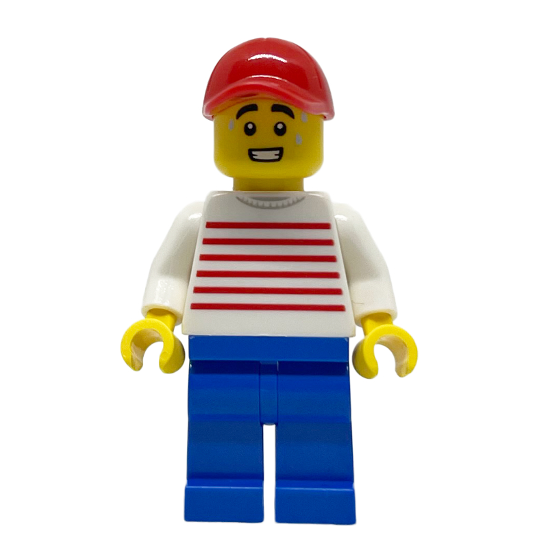 LEGO White Striped Torso, Blue Legs, Red Cap (fig-014679)