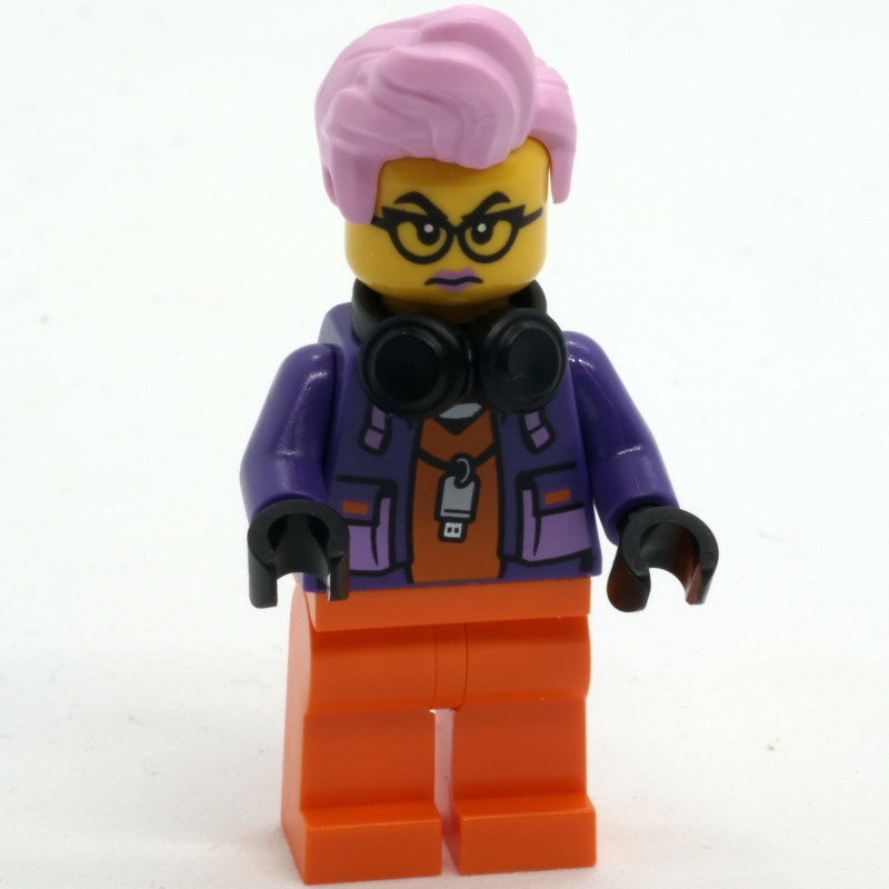 LEGO Criminal, Orange Suit, Bright Pink Hair, Dark Purple Jacket, Black Headphones (fig-014692)