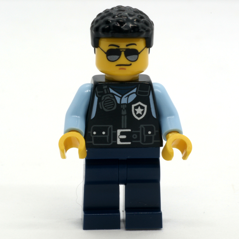 LEGO Police Officer - Black Torso, Dark Blue Legs, Short Black Hair (fig-014694)