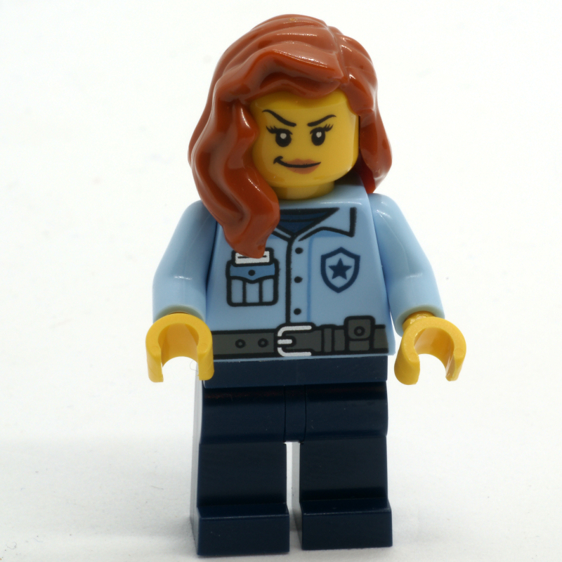 LEGO Police Officer - Bright Light Blue Torso, Dark Blue Legs, Dark Orange Hair (fig-014695)