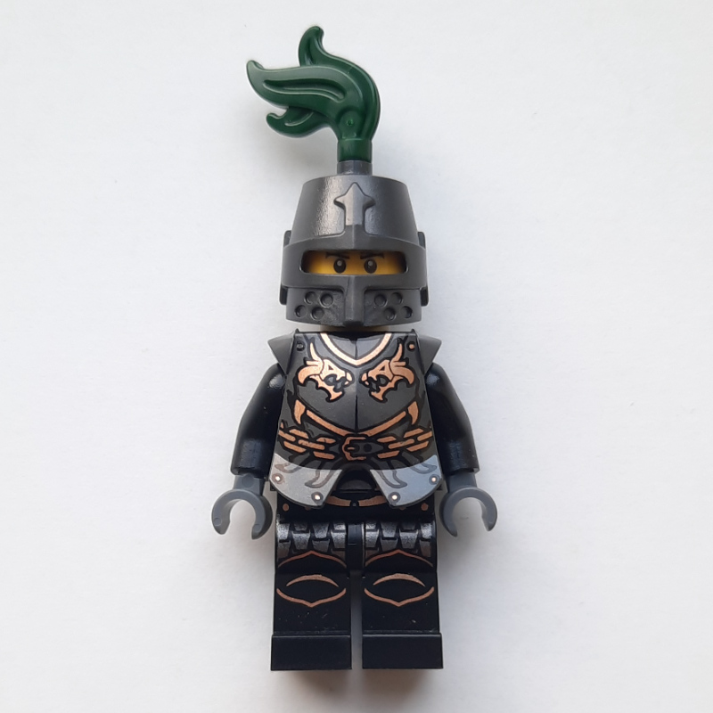 LEGO Dragon Knight, Black, Armor, Helmet with Dark Green Plume (Pearl Titanium) (fig-014708)