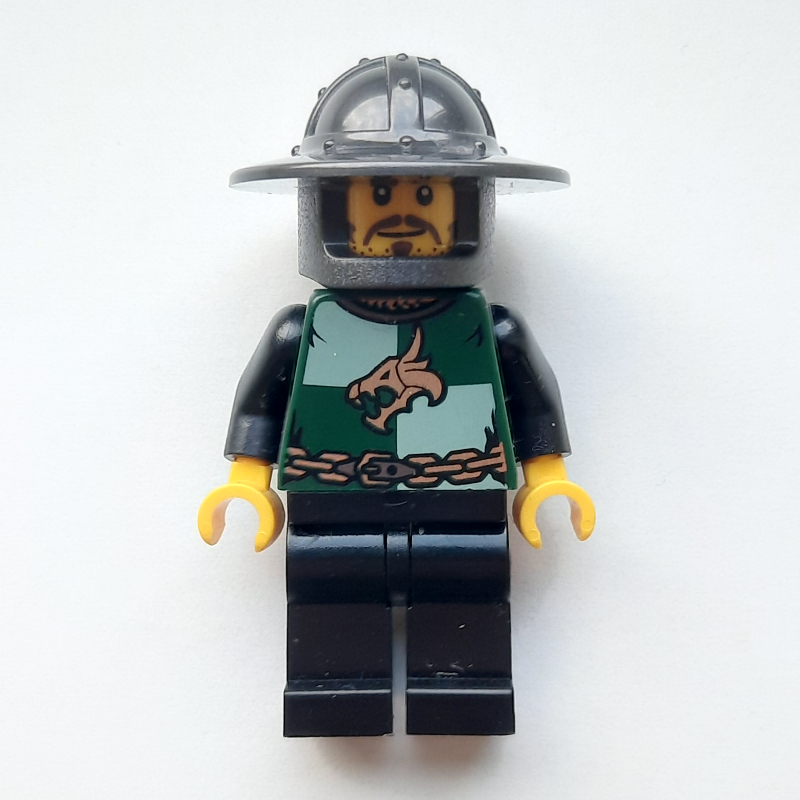 LEGO Dragon Knight, Dark Green, Wide Brim Helmet, Moustache and Stubble (Pearl Titanium) (fig-014709)