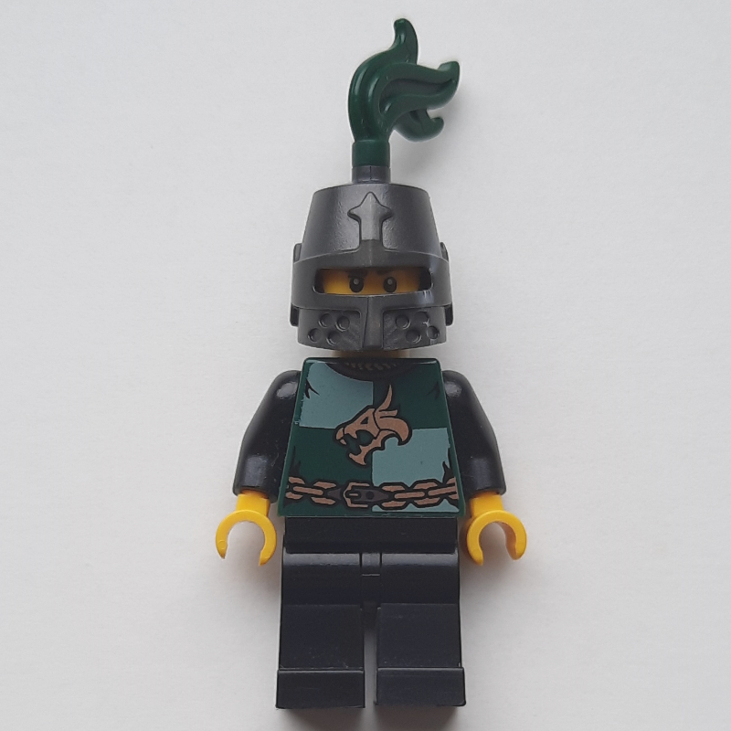 LEGO Dragon Knight, Dark Green, Helmet with Dark Green Plume, Moustache and Stubble (Pearl Titanium) (fig-014710)
