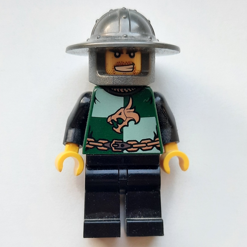 LEGO Dragon Knight, Dark Green, Wide Brim Helmet, Angry (Pearl Titanium) (fig-014713)