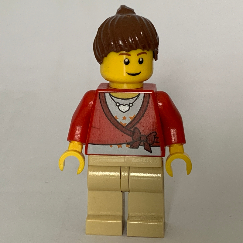 LEGO Woman - Red Sweater, Tan Legs, Reddish Brown Hair, Brown Eyebrows (fig-014716)