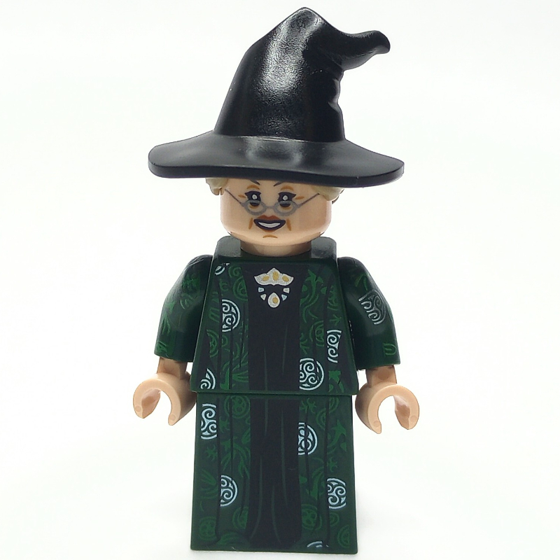 LEGO Professor Minerva McGonagall, Dark Green Robe, Black Hat with Dark Tan Hair, Silver Circle Symbols (fig-014755)