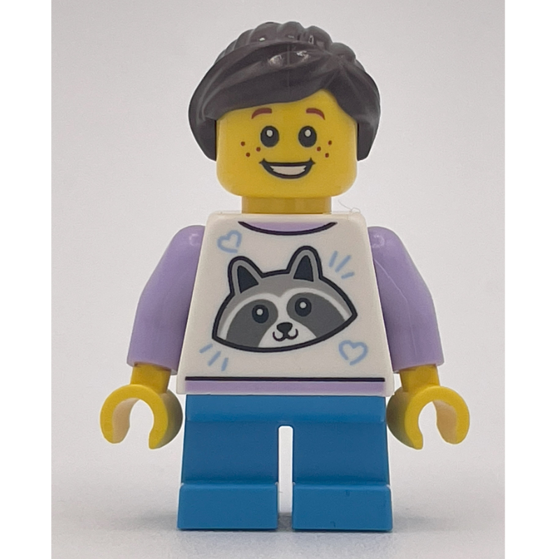LEGO Kid, White Torso, Dark Azure Legs, Dark Brown Hair (fig-014829)