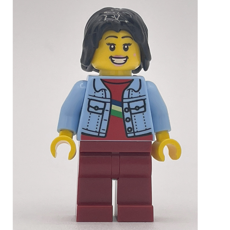 LEGO Bright Light Blue Torso, Dark Red Legs, Black Hair (fig-014831)