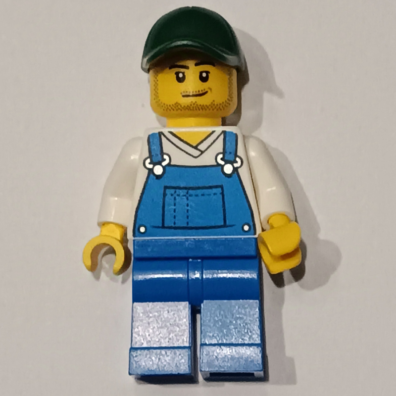 LEGO White Torso, Blue Overall, Dark Green Cap (fig-014841)