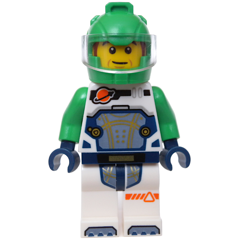LEGO Astronaut, White Spacesuit, Bright Green Helmet, Reddish Brown Sideburns (fig-014845)