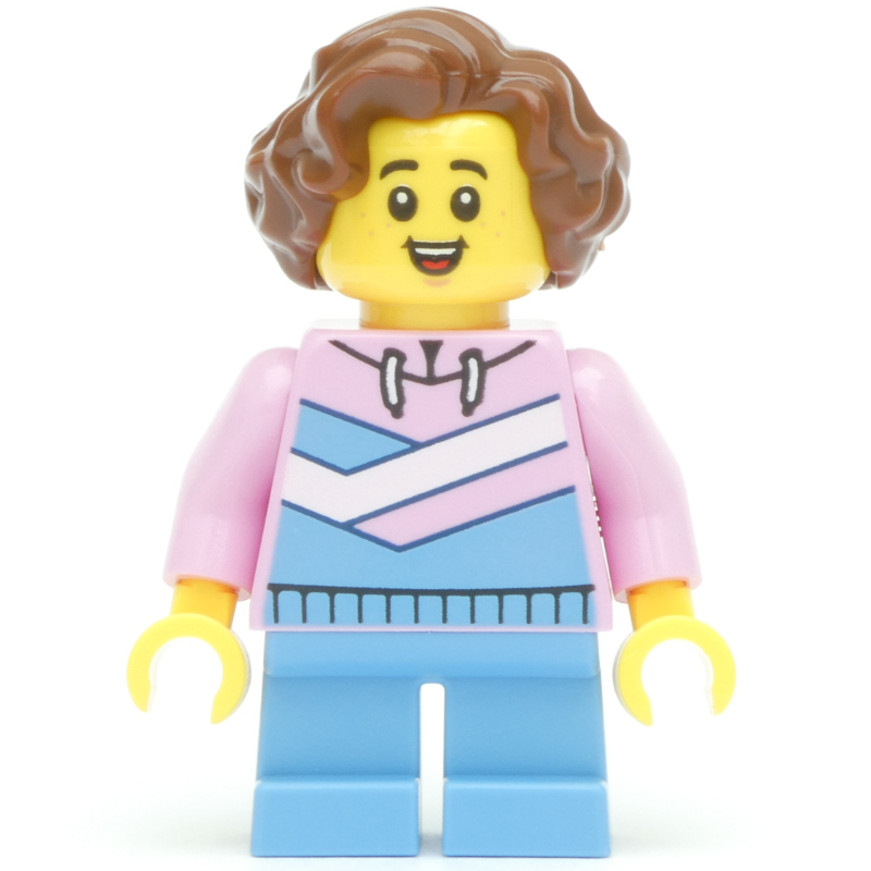 LEGO Kid, Bright Pink Torso, Bright Light Blue Legs, Reddish Brown Hair (fig-014968)