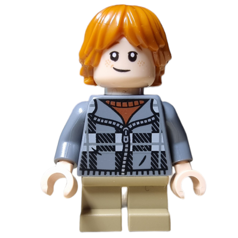 LEGO Ron Weasley, Dark Bluish Gray Plaid Jacket with Zipper, Short Legs (fig-015111)