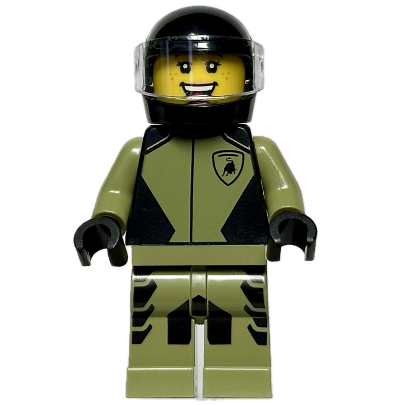 LEGO Race Driver - Olive Green Suit, Lamborghini, Black Helmet (fig-015187)
