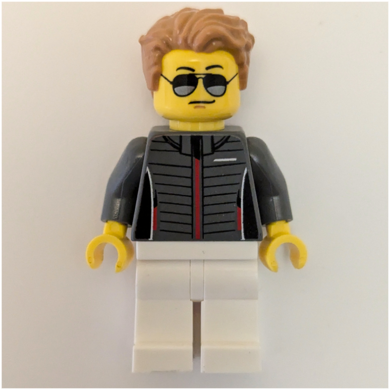 LEGO Race Driver - Dark Bluish Grey Torso, White Legs, Medium Nougat Hair (fig-015188)