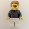 Race Driver - Dark Bluish Grey Torso, White Legs, Medium Nougat Hair