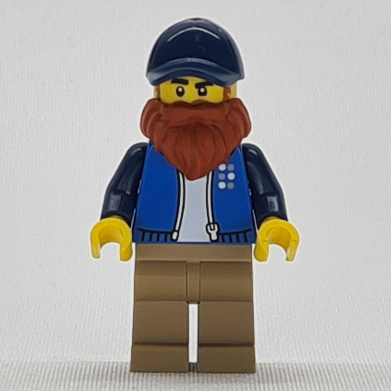 LEGO Man, Dark Azure Jacket, Dark Tan Legs, Dark Blue Hat, Dark Orange Beard (fig-015194)