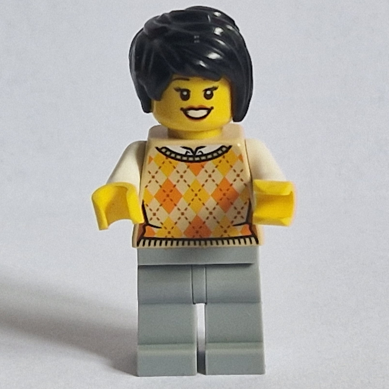 LEGO Woman, Tan Argyle Sweater Vest, Light Bluish Gray Legs (fig-015195)