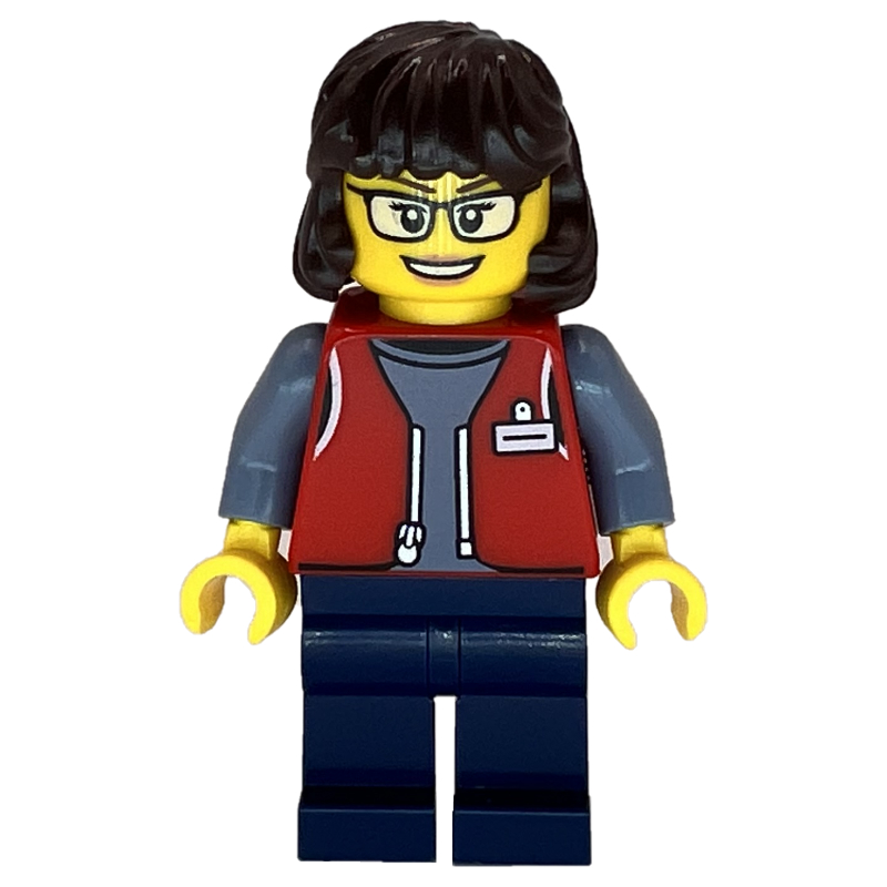 LEGO LEGO Employee, Red Jacket, Dark Blue Legs, Glasses (fig-015196)