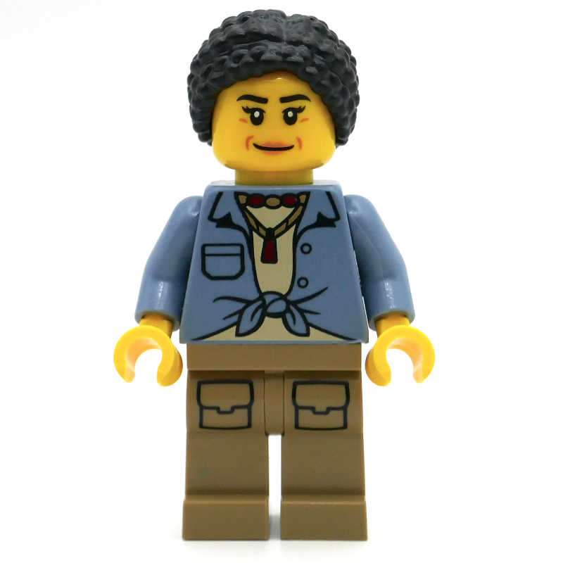 LEGO Woman, Sand Blue Shirt, Dark Tan Legs, Black Hair (fig-015202)