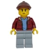 Man, Dark Red Jacket, Light Bluish Gray Legs, Reddish Brown Flat Cap