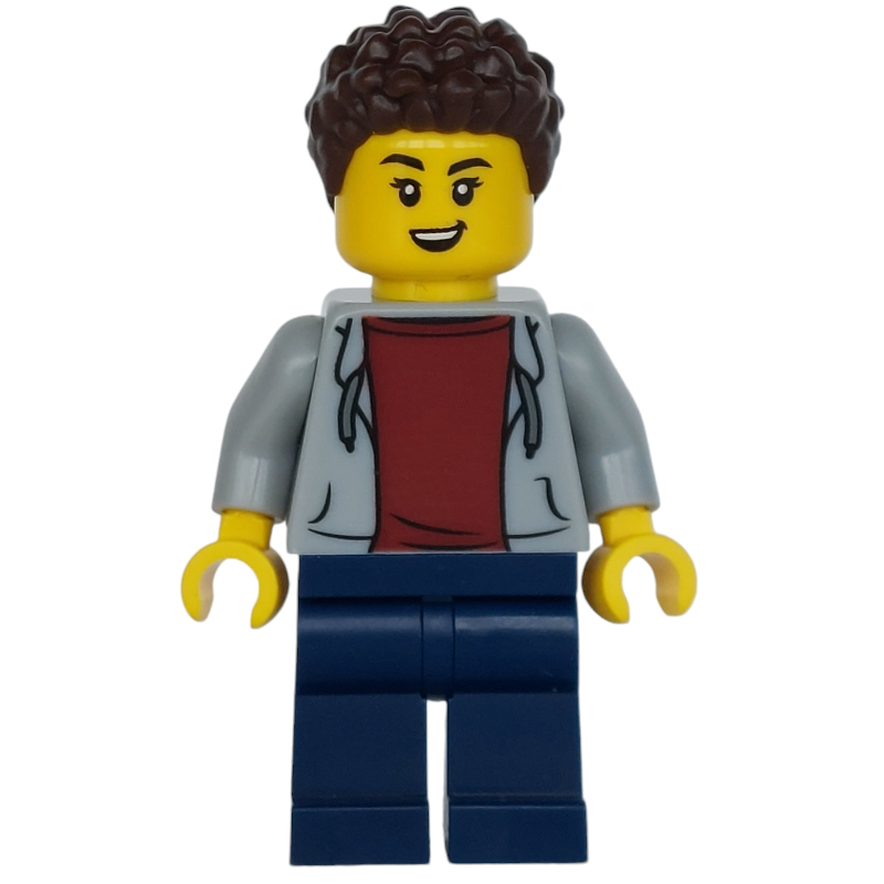 LEGO Woman, Light Bluish Gray Jacket, Dark Blue Legs (fig-015221)