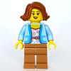 Woman, Bright Light Blue Cardigan, Medium Nougat Legs