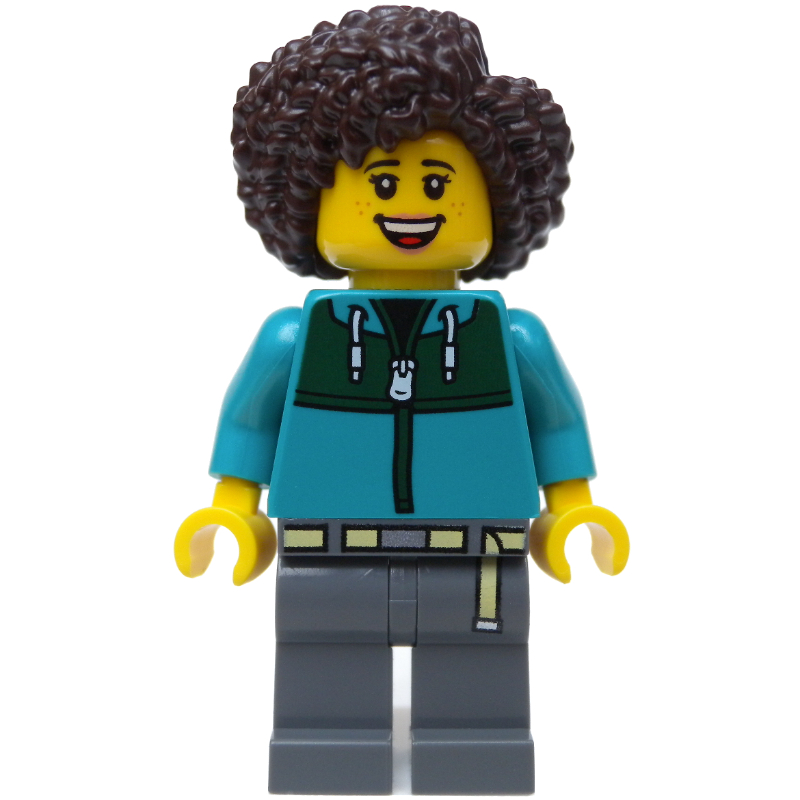 LEGO Woman, Dark Turquoise Jacket, Dark Bluish Gray Legs (fig-015225)
