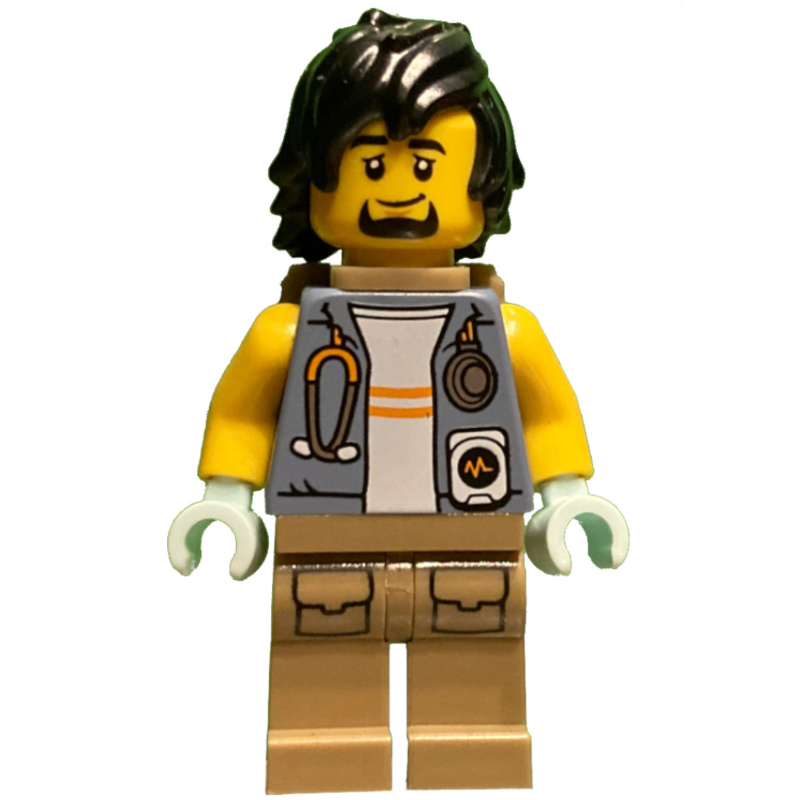 LEGO Vet, Sand Blue Jacket, Dark Tan Legs, Black Hair and Goatee, Backpack (fig-015226)